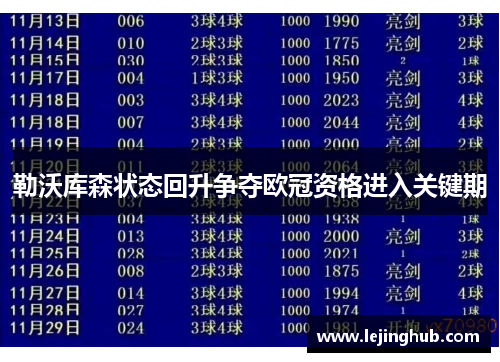 勒沃库森状态回升争夺欧冠资格进入关键期